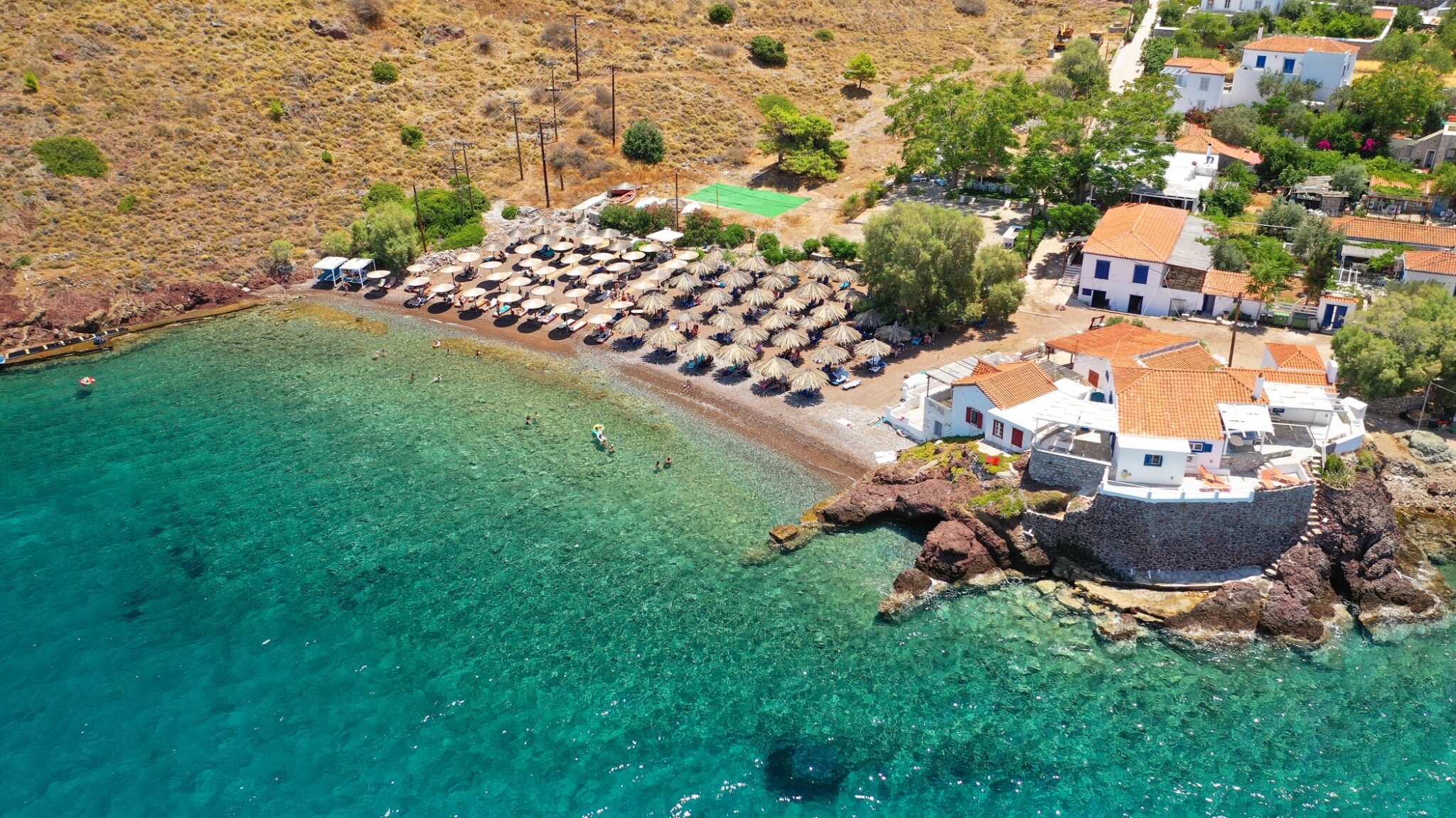 Aerial,Drone,Photo,Of,Small,Beach,Of,Vlycho,With,Clear